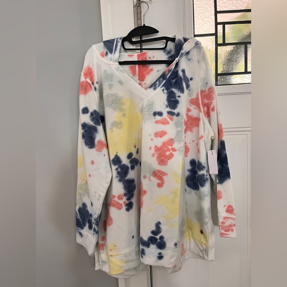 NWT Women's Multicolor Tie-Dye Hoodie Tunic Sz 26/26